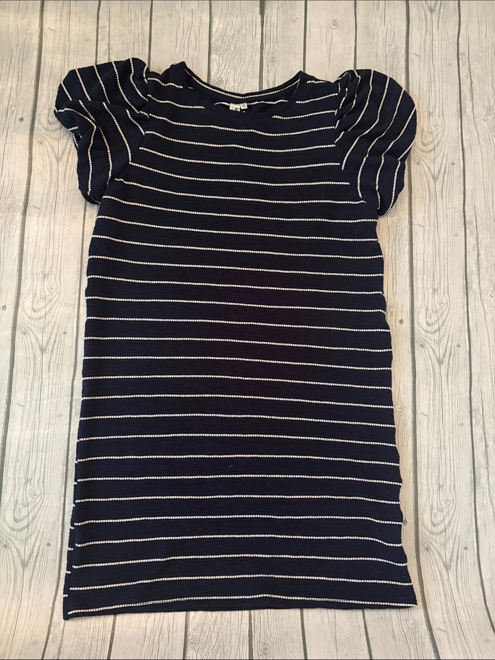 Hayden Navy and White Striped Puff Sleeve Dress